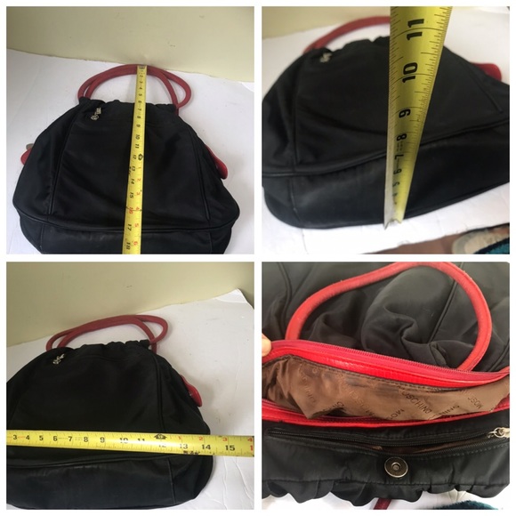 MOSCHINO Vintage 90s Nylon Leather Shoulder Bag Hobo Zipper Pocket Red Logo Tote - Picture 16 of 16